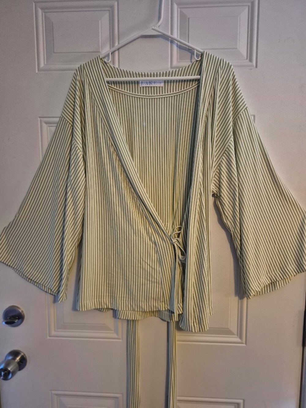 Striped Wrap, Top,,LAKE, Medium. Green/white - Picture 4 of 8